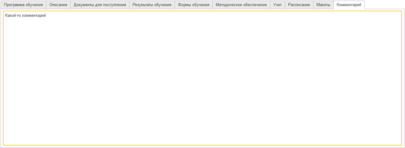 Закладка «Комментарий»